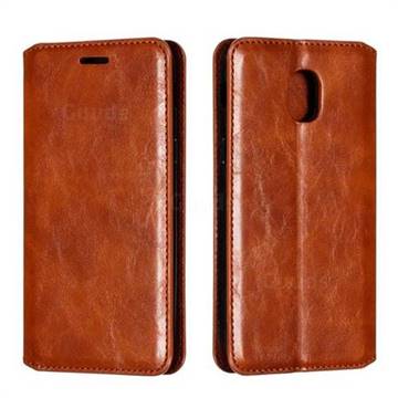 Retro Slim Magnetic Crazy Horse PU Leather Wallet Case for Samsung Galaxy J3 (2018) - Brown