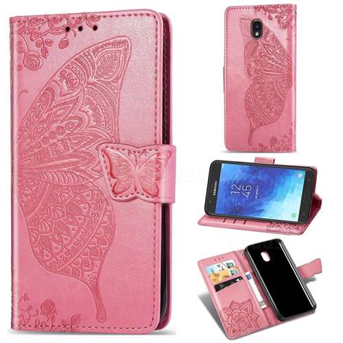 Embossing Mandala Flower Butterfly Leather Wallet Case for Samsung Galaxy J3 (2018) - Pink