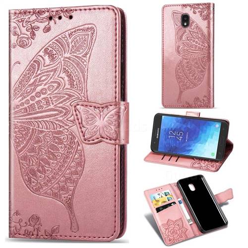 Embossing Mandala Flower Butterfly Leather Wallet Case for Samsung Galaxy J3 (2018) - Rose Gold
