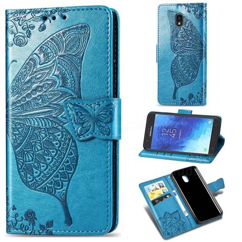 Embossing Mandala Flower Butterfly Leather Wallet Case for Samsung Galaxy J3 (2018) - Blue