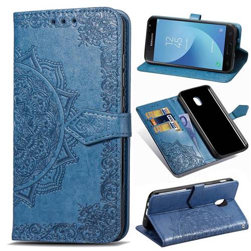 Embossing Imprint Mandala Flower Leather Wallet Case for Samsung Galaxy J3 (2018) - Blue