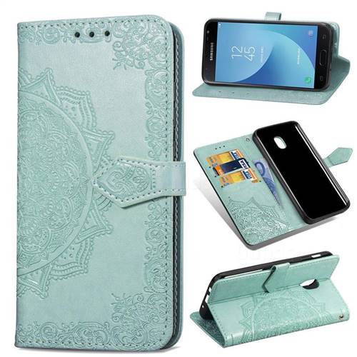 Embossing Imprint Mandala Flower Leather Wallet Case for Samsung Galaxy J3 (2018) - Green