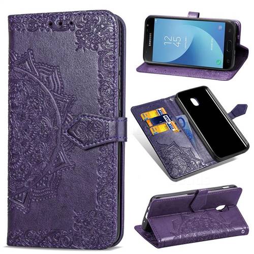 Embossing Imprint Mandala Flower Leather Wallet Case for Samsung Galaxy J3 (2018) - Purple