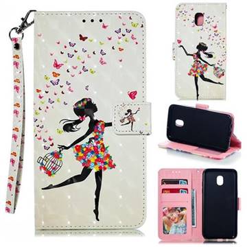Flower Girl 3D Painted Leather Phone Wallet Case for Samsung Galaxy J3 (2018)