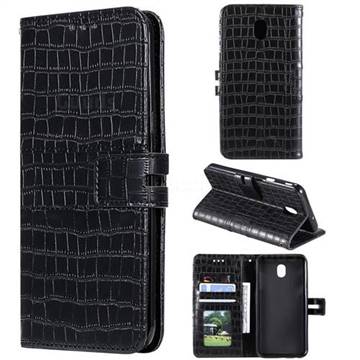 Luxury Crocodile Magnetic Leather Wallet Phone Case for Samsung Galaxy J3 (2018) - Black