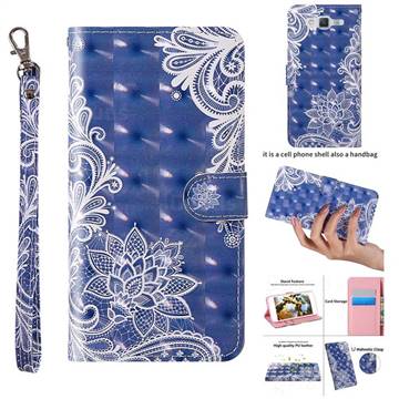 White Lace 3D Painted Leather Wallet Case for Samsung Galaxy J3 (2018)