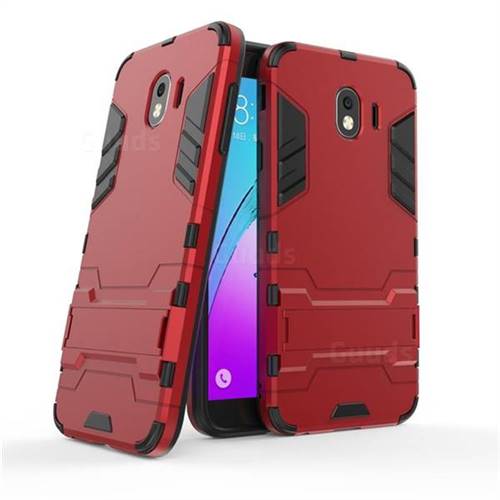 Armor Premium Tactical Grip Kickstand Shockproof Dual Layer Rugged Hard Cover for Samsung Galaxy J4 (2018) SM-J400F - Wine Red