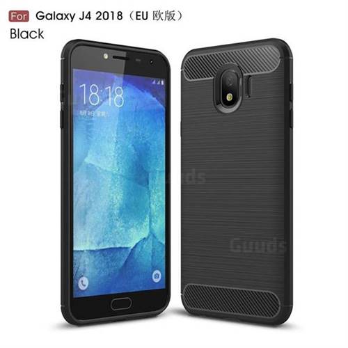 Luxury Carbon Fiber Brushed Wire Drawing Silicone TPU Back Cover for Samsung Galaxy J4 (2018) SM-J400F - Black