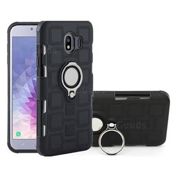 Ice Cube Shockproof PC + Silicon Invisible Ring Holder Phone Case for Samsung Galaxy J4 (2018) SM-J400F - Black