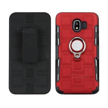 3 in 1 PC + Silicone Leather Phone Case for Samsung Galaxy J4 (2018) SM-J400F - Red