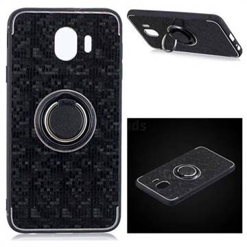 Luxury Mosaic Metal Silicone Invisible Ring Holder Soft Phone Case for Samsung Galaxy J4 (2018) SM-J400F - Black