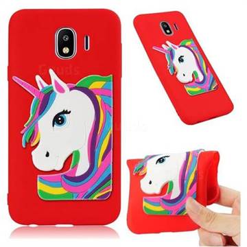 Rainbow Unicorn Soft 3D Silicone Case for Samsung Galaxy J4 (2018) SM-J400F - Red