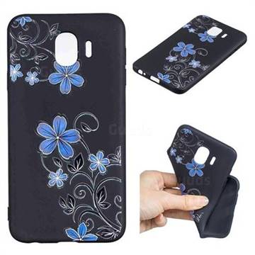 Little Blue Flowers 3D Embossed Relief Black TPU Cell Phone Back Cover for Samsung Galaxy J4 (2018) SM-J400F