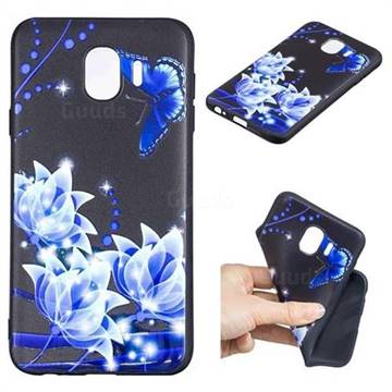 Blue Butterfly 3D Embossed Relief Black TPU Cell Phone Back Cover for Samsung Galaxy J4 (2018) SM-J400F