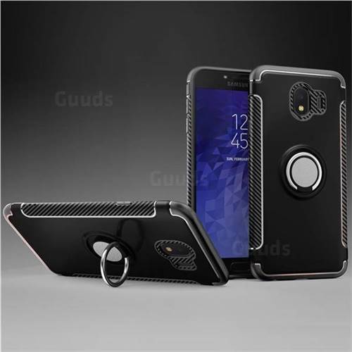 Armor Anti Drop Carbon PC + Silicon Invisible Ring Holder Phone Case for Samsung Galaxy J4 (2018) SM-J400F - Black