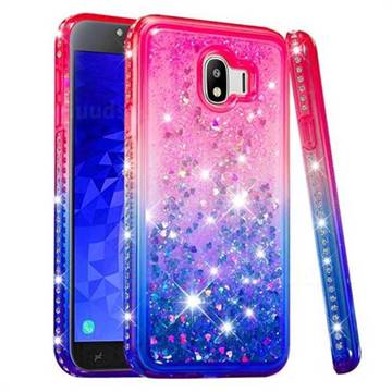 Diamond Frame Liquid Glitter Quicksand Sequins Phone Case for Samsung Galaxy J4 (2018) SM-J400F - Pink Blue
