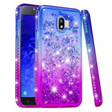Diamond Frame Liquid Glitter Quicksand Sequins Phone Case for Samsung Galaxy J4 (2018) SM-J400F - Blue Purple