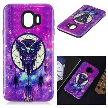 Starry Campanula Owl Pattern 2 in 1 PC + TPU Glossy Embossed Back Cover for Samsung Galaxy J4 (2018) SM-J400F