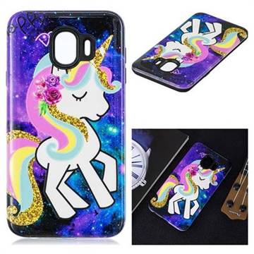Rainbow Horse Pattern 2 in 1 PC + TPU Glossy Embossed Back Cover for Samsung Galaxy J4 (2018) SM-J400F