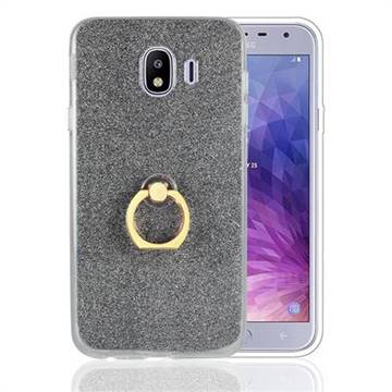 Luxury Soft TPU Glitter Back Ring Cover with 360 Rotate Finger Holder Buckle for Samsung Galaxy J4 (2018) SM-J400F - Black