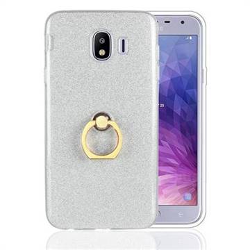 Luxury Soft TPU Glitter Back Ring Cover with 360 Rotate Finger Holder Buckle for Samsung Galaxy J4 (2018) SM-J400F - White