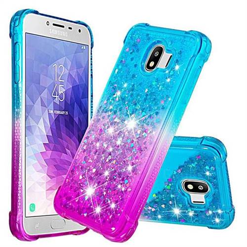Rainbow Gradient Liquid Glitter Quicksand Sequins Phone Case for Samsung Galaxy J4 (2018) SM-J400F - Blue Purple