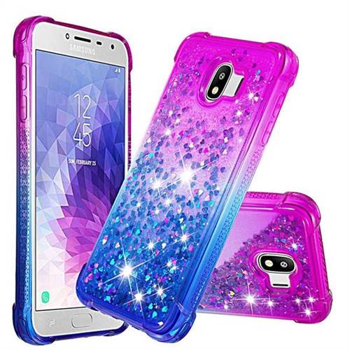 Rainbow Gradient Liquid Glitter Quicksand Sequins Phone Case for Samsung Galaxy J4 (2018) SM-J400F - Purple Blue