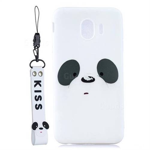 White Feather Panda Soft Kiss Candy Hand Strap Silicone Case for Samsung Galaxy J4 (2018) SM-J400F