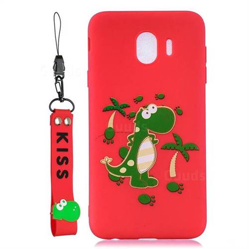 Red Dinosaur Soft Kiss Candy Hand Strap Silicone Case for Samsung Galaxy J4 (2018) SM-J400F