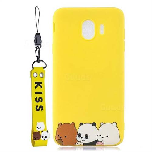 Yellow Bear Family Soft Kiss Candy Hand Strap Silicone Case for Samsung Galaxy J4 (2018) SM-J400F