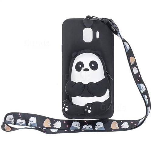 Cute Panda Neck Lanyard Zipper Wallet Silicone Case for Samsung Galaxy J4 (2018) SM-J400F