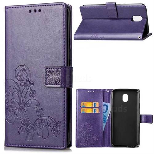 Embossing Imprint Four-Leaf Clover Leather Wallet Case for Samsung Galaxy J4 (2018) SM-J400F - Purple
