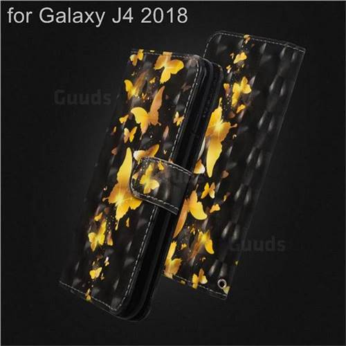 Golden Butterfly 3D Painted Leather Wallet Case for Samsung Galaxy J4 (2018) SM-J400F