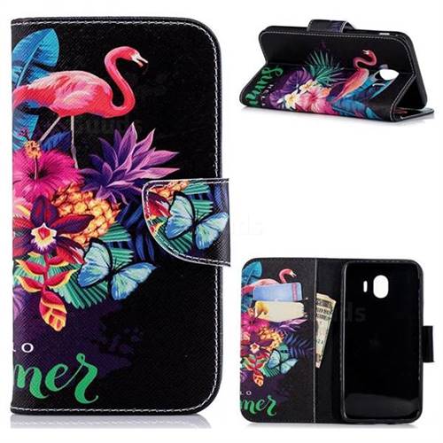 Flowers Flamingos Leather Wallet Case for Samsung Galaxy J4 (2018) SM-J400F