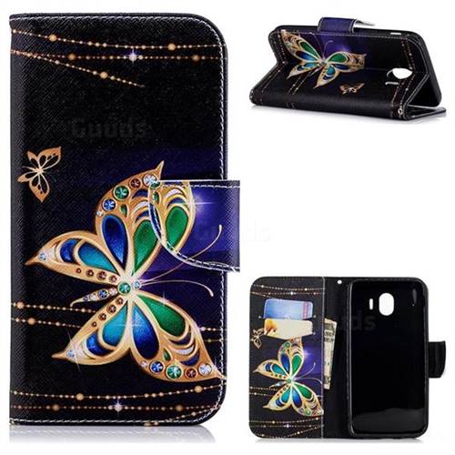 Golden Shining Butterfly Leather Wallet Case for Samsung Galaxy J4 (2018) SM-J400F