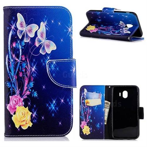 Yellow Flower Butterfly Leather Wallet Case for Samsung Galaxy J4 (2018) SM-J400F