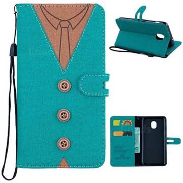 Mens Button Clothing Style Leather Wallet Phone Case for Samsung Galaxy J4 (2018) SM-J400F - Green