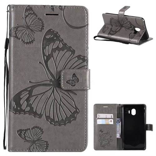 Embossing 3D Butterfly Leather Wallet Case for Samsung Galaxy J4 (2018) SM-J400F - Gray