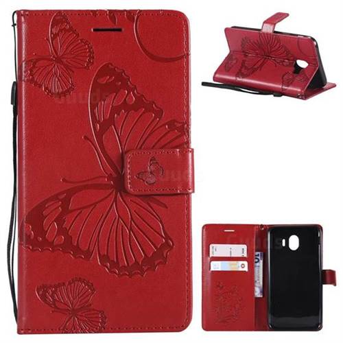 Embossing 3D Butterfly Leather Wallet Case for Samsung Galaxy J4 (2018) SM-J400F - Red