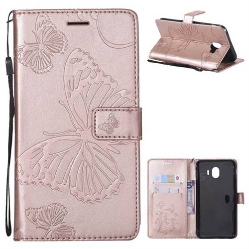 Embossing 3D Butterfly Leather Wallet Case for Samsung Galaxy J4 (2018) SM-J400F - Rose Gold