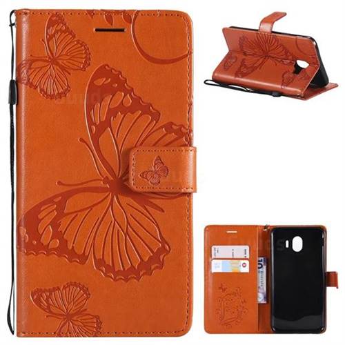 Embossing 3D Butterfly Leather Wallet Case for Samsung Galaxy J4 (2018) SM-J400F - Orange