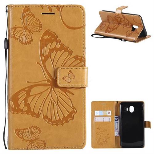 Embossing 3D Butterfly Leather Wallet Case for Samsung Galaxy J4 (2018) SM-J400F - Yellow