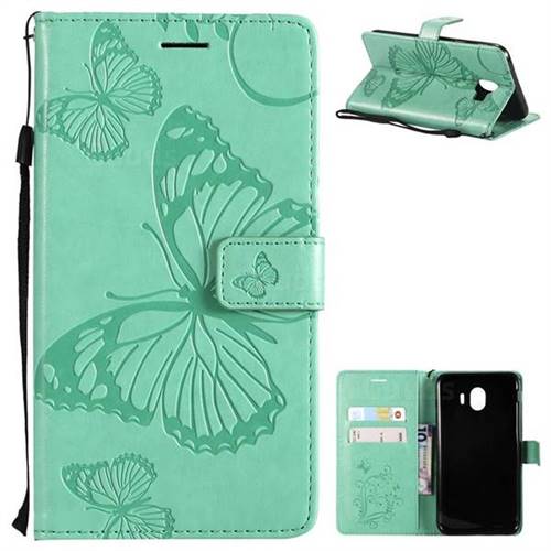 Embossing 3D Butterfly Leather Wallet Case for Samsung Galaxy J4 (2018) SM-J400F - Green