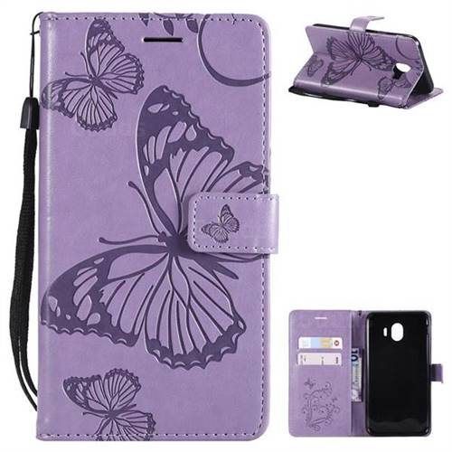 Embossing 3D Butterfly Leather Wallet Case for Samsung Galaxy J4 (2018) SM-J400F - Purple
