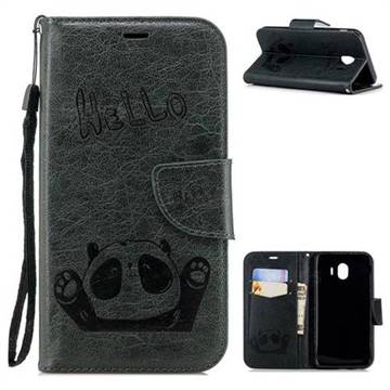 Embossing Hello Panda Leather Wallet Phone Case for Samsung Galaxy J4 (2018) SM-J400F - Seagreen
