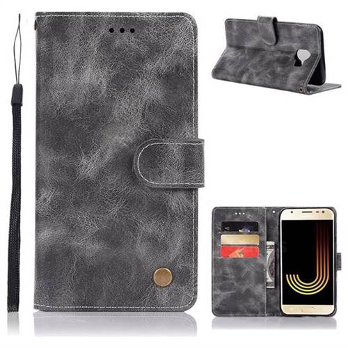 Luxury Retro Leather Wallet Case for Samsung Galaxy J4 (2018) SM-J400F - Gray