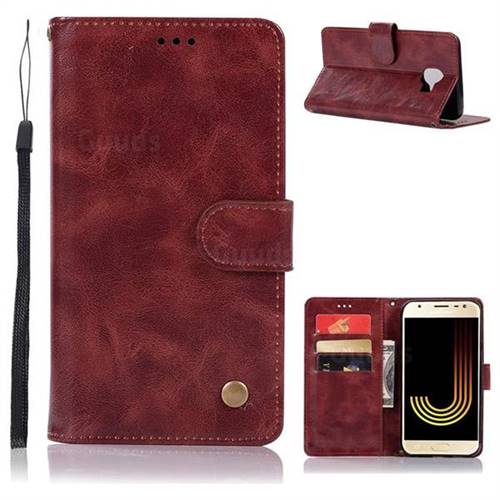 Luxury Retro Leather Wallet Case for Samsung Galaxy J4 (2018) SM-J400F - Wine Red