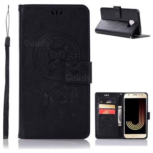 Intricate Embossing Owl Campanula Leather Wallet Case for Samsung Galaxy J4 (2018) SM-J400F - Black