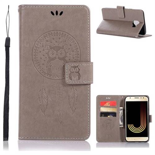 Intricate Embossing Owl Campanula Leather Wallet Case for Samsung Galaxy J4 (2018) SM-J400F - Grey