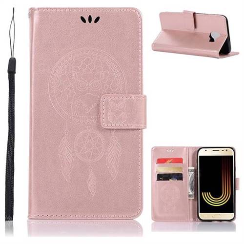 Intricate Embossing Owl Campanula Leather Wallet Case for Samsung Galaxy J4 (2018) SM-J400F - Rose Gold